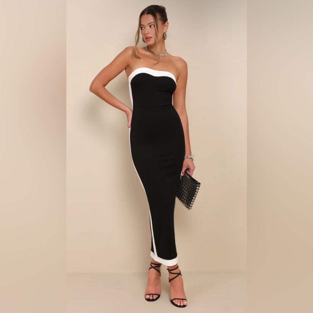 Lulu's Chic Black and White Strapless Dress